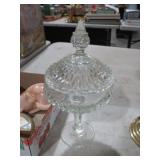 VINTAGE GLASS CANDY DISH WITH LID