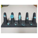 (9) TURQUOISE STYLE FASHION RINGS - VARIOUS SIZES