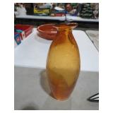 BLOWN GLASS AMBER CONTROLLED BUBBLE ART DECO VASE