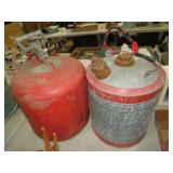 VINTAGE METAL GAS CAN AND PLASTIC GAS CAN