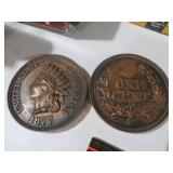 MID CENTURY INDIAN HEAD PENNY CHALKWARE PLAQUES