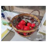 METAL APPLE THEMED BASKET W/ APPLES