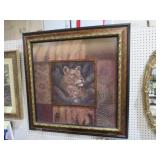 FRAMED PAINTED ON BOARD LEOPARD & CUB