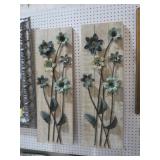 PAIR OF METAL FLOWERS ON BOARD 3 D EFFECT