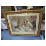 FRAMED LITTLE GIRL WITH CAT & DOG PRINT
