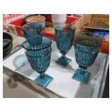 S/4 VINTAGE BLUE GREEN GLASS GOBLETS