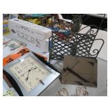 METAL MAGAZINE RACK WITH CLOCK AND MIRROR