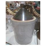 VTG 5 GALLON BROWN & WHITE CROCK JUG