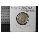 RARE KEY DATE 1913 S TYPE 1 BUFFALO NICKEL