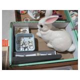COLLECTION OF CERAMIC RABBIT AND STATE EARINGS