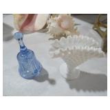 FENTON PAINTED AND SIGNED BELL AND A HOBNAIL VASE