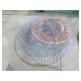 BLUE SPIRAL PLATE AND PINK DEPRESSION PLATE