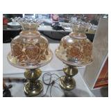 PAIR OF BRASS BSAE TABLE LAMPS WITH GLASS GLOBES