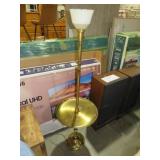 VINTAGE BRASS TORCHIEREFLOOR LAMP WITH GLASS SHADE