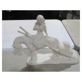 NATIVE AMERICAN LADY ON HORSE PLASTER STATUE