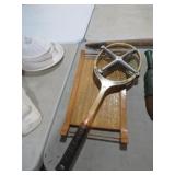 VINTAGE ZEPHYR TENNIS RACKET AND RATTAN TRAY
