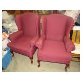 PAIR OF BURGANDY WING BACK ARMCHAIRS