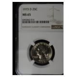 1973 D WASHINGTON QUARTER NGC MS65