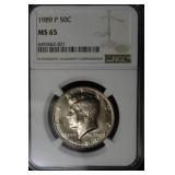 1989 P KENNEDY HALF DOLLAR NGC MS65