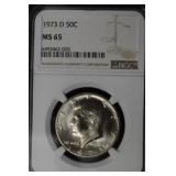 1973 D KENNEDY HALF DOLLAR NGC MS65