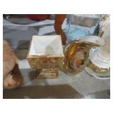 VINTAGE GOLD SWIRL PLANTER AND PITCHER
