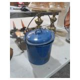 BLUE ENAMEL TUPPERWARE HOT WITH LID