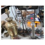 VINTAGE BRASS LAMP AND HANGING LIGHT FIXTURE
