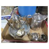 COLLECTION OF SILVER PLATE, TEAPOT, COFFEE POT