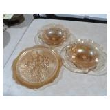 (3) IRIS PATTERN BOWLS AND SERVING TRAY