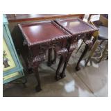 SUPER PAIR OF MAHOGANY BALL AND CLAW FOOT TABLES