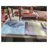(2) OIL ON CANVAS WHALE AND WINTER SCENE