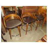 (3) MID CENTURY STYLE LEATHER SEAT BARSTOOLS