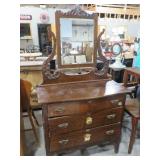 ANTIQUE 3 DRAWWER TIGER OAK DRESSER WITH MIRROR