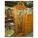 OAK CASE TEMPUS FUGIT GRANDFATHER CLOCK