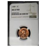 1989 P LINCOLN WHHEAT CENT NGC MS67 RD