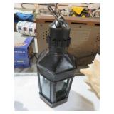 PRIMITIVE PAINTED BLACK BRASS CANDLE LANTERN