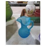 FROSTED BLUE SATIN GLASS PITCHER