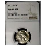 1973 D JEFFERSON NICKEL NGC MS64 5FS