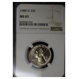 1989 D WASHINGTON QUARTER NGC MS65