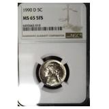 1990 D JEFFERSON NICKEL NGC MS65 5FS