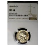 1980 D JEFFERSON NICKEL NGC MS64