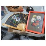 FRAMED NEEDLE POINT BUTTERFLY AND FAN
