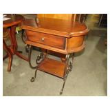 NICE WROUGHT IRON BASE TIERED SIDE TABLE