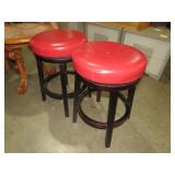PAIR OF RED PADDED SEAT BAR STOOLS