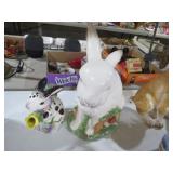 CERAMIC BUNNY RABBIT COOKIE JAR AND TEAPOT