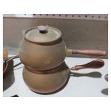 PAIR OF STACKING COPPER POTS