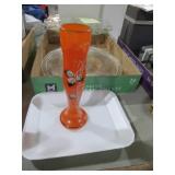 VT ORANGE HANDPAINTED BUD VASE WITH BIRD