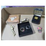 COLLECTION OF VINTAGE PINS, RINGS, WALLET, & MISC