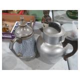 PAIR OF ENAMEL & METAL TEA POT, ALUMINUM TEAPOT