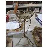 ANTIQUE GOLD TONE IRON CANDLE HOLDER 16" TALL